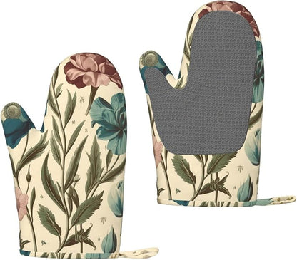 Floral Print Oven Mitts Set of 2, Heat Resistant Silicone Oven Mittens Gloves by Unknown