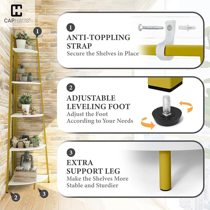 CAPHAUS 5-Tier Corner Shelf Stand, Tall Display Shelves, Ladder Corner Wood - Image 5