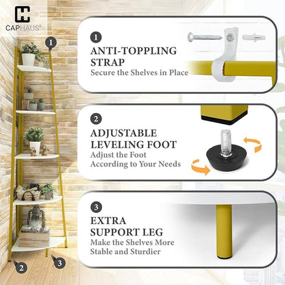 CAPHAUS 5-Tier Corner Shelf Stand, Tall Display Shelves, Ladder Corner Wood - Image 5