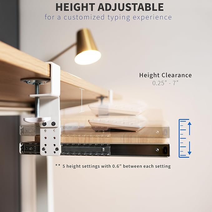 VIVO Large Height Adjustable Under Desk Keyboard Tray, C-clamp Mount System - Image 8