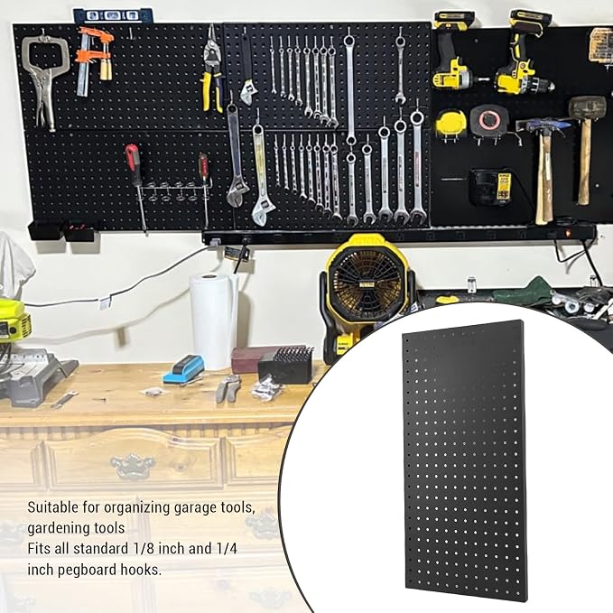 3Pcs Metal Pegboard Panels, 24x12inch Steel Black Pegboards Wall Organizer - Image 2