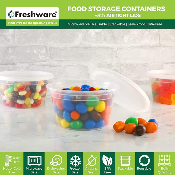 Freshware Food Storage Containers 12 oz Plastic Deli Containers - Image 2