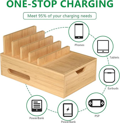 Bamboo Charging Station for Multiple Devices, Desktop Charger Organizer - Image 2