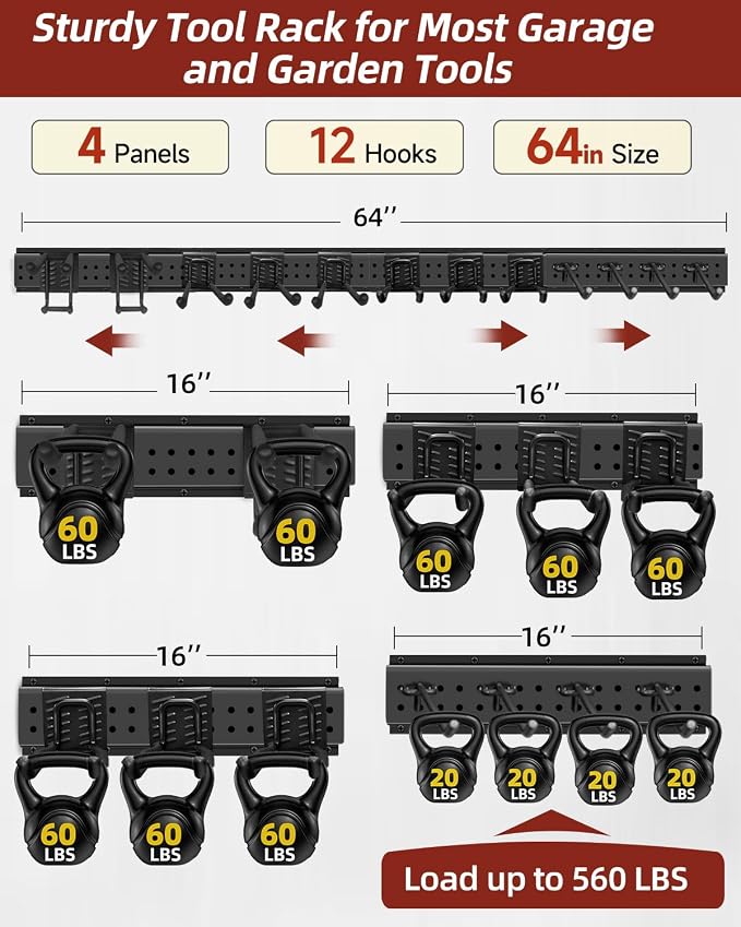 64-Inch Garage Storage Tool Organizer Wall Mount, Heavy Duty Garage - Image 3