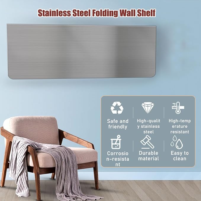 304 Stainless Steel Folding Wall Shelf Wall Mount Kitchen Storage Shelves - Image 6
