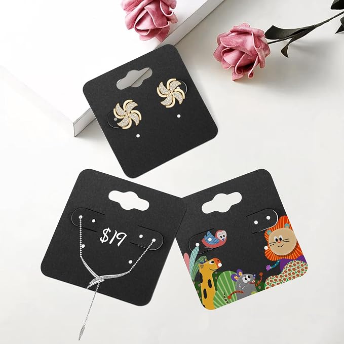 joycraft 100Pcs Earring Display Holder Cards, 2 Inch Black Earring Hanging Cards - Image 7