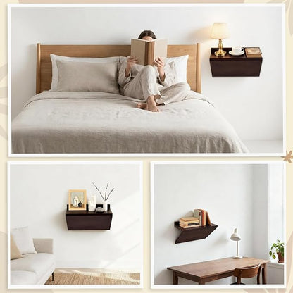 1 Pack 13 x 7 x 5.5 Inch Floating Nightstand Wooden Bedside V Shape Wall Shelf - Image 6