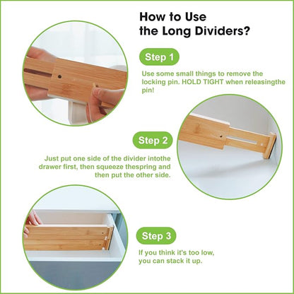 ANTOWIN Bamboo Drawer Dividers, Expandable Drawer Separators Splitter, 17-22 - Image 4