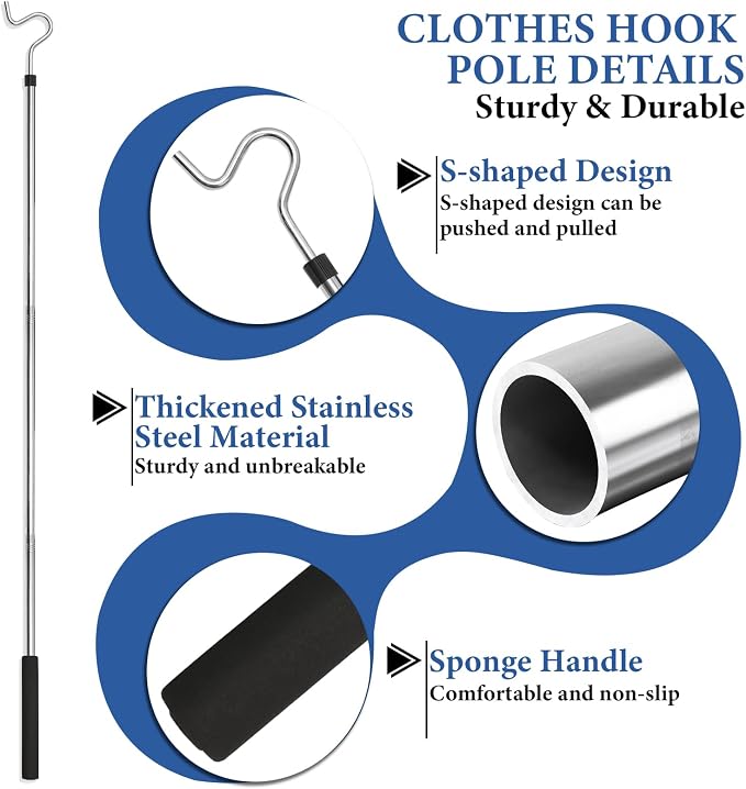 Clothes Hook Pole, Clothes Hanger Reaching Hook - Image 3
