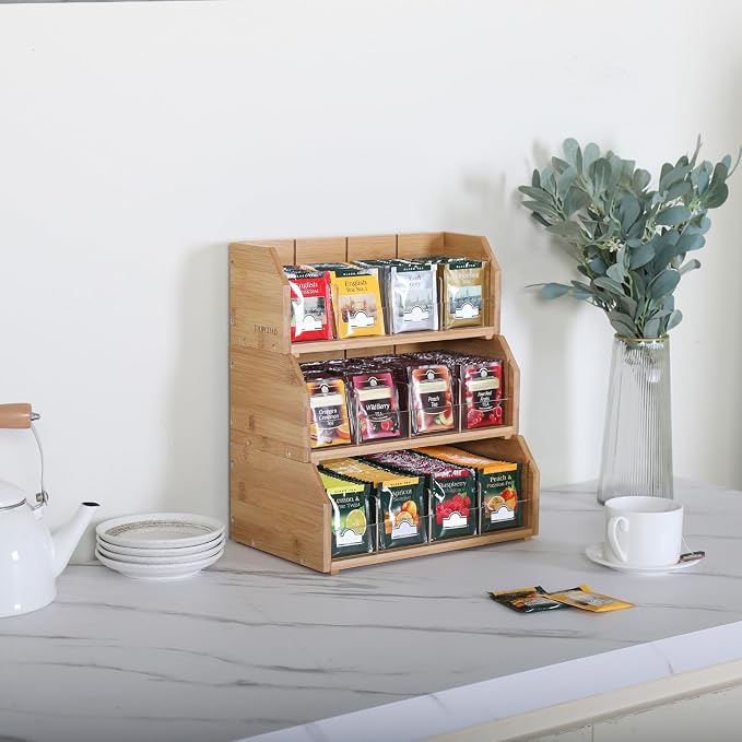 TIOPGHAD 3 Layer Stackable Bamboo Tea Bag Organizer Storage Holder - Image 6
