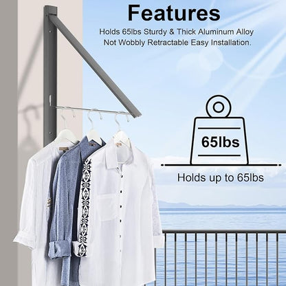 No Drill Wall Mounted Drying Rack 65 lb Aluminum, Fold away wall mount saves - Image 3