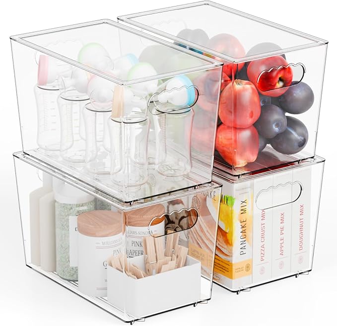 Yieach 4 Pack Stackable Clear Organizer Bins by Yieach