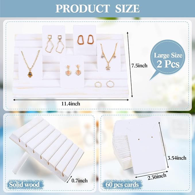 Marsui 62 Pcs Wood Earring Display Stand Earring Card Display 2 Sets of Holder - Image 2