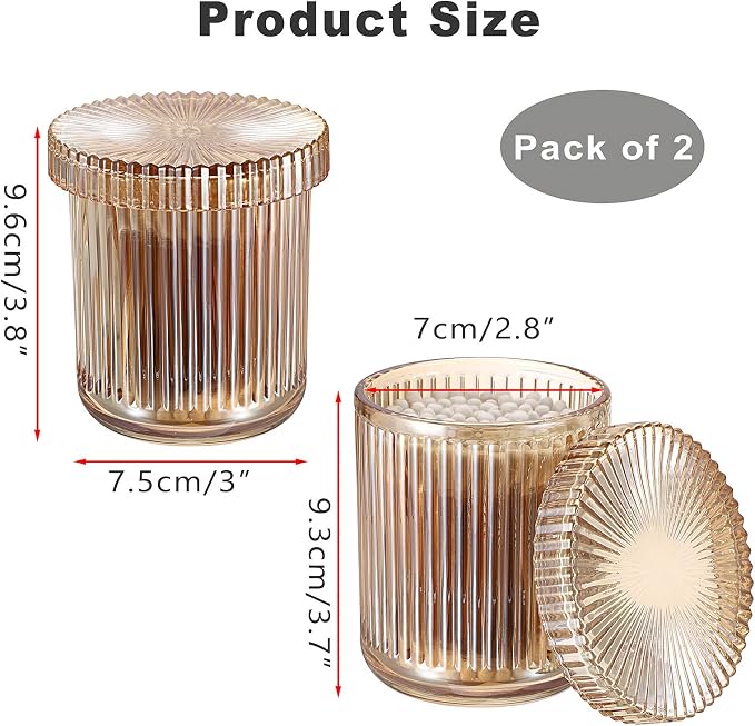 2 Pack Glass Qtip Holder with Lid, Qtip Dispenser Bathroom Storage Jars- Glass - Image 3