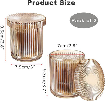 2 Pack Glass Qtip Holder with Lid, Qtip Dispenser Bathroom Storage Jars- Glass - Image 3