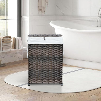 88L Slim Laundry Hamper with Wheels, 23.3 Gallon Rolling Laundry Basket with Lid - Image 3