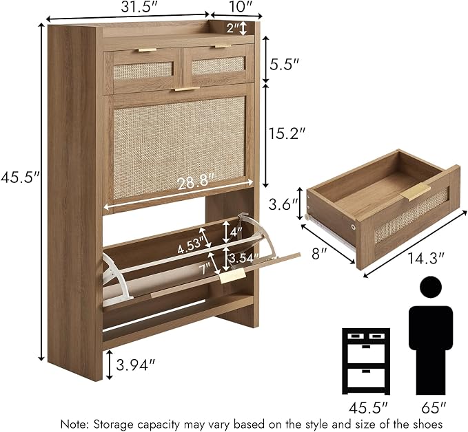 HOKYHOKY Rattan Shoe Storage Cabinet - Image 2
