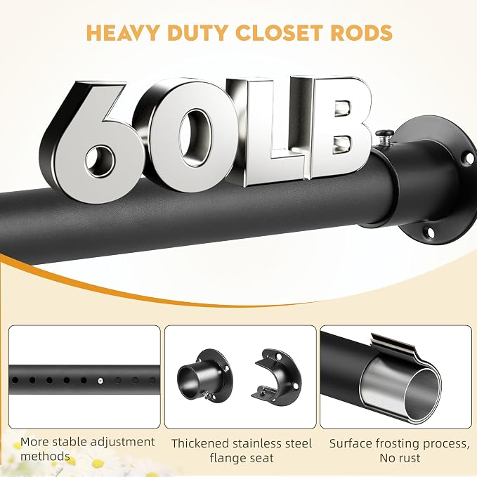 Closet Rods for Hanging Clothes, 1.3 Inch Diameter Heavy Duty Closet Rod 17-64 - Image 4