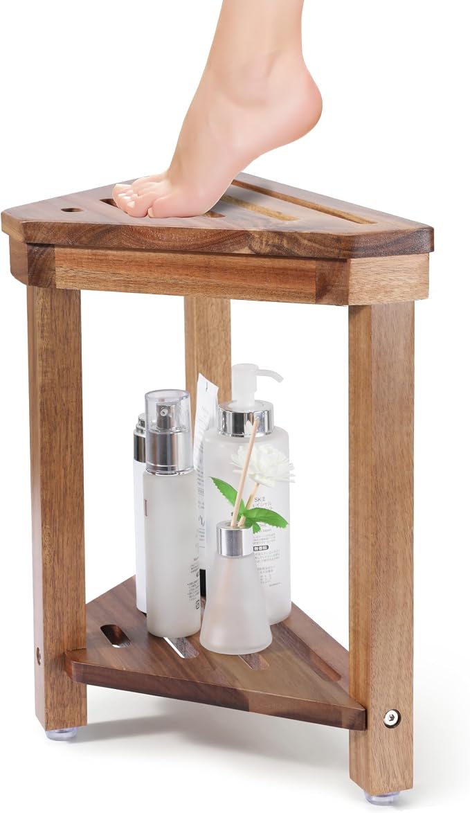 Boulphia Shower Foot Rest 14in, Acacia Wood Shower Stool by Boulphia