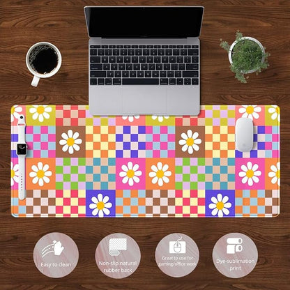 Pink Desk Mat Trendy Checkered Aesthetic Desk Pad Computer Large Mouse Pad - Image 2