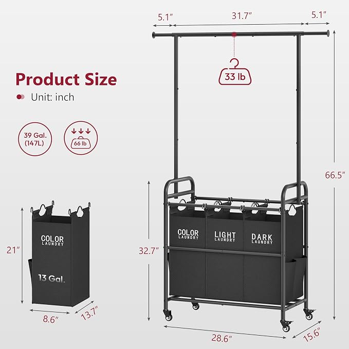 Tajsoon Laundry Sorter Cart - Image 7