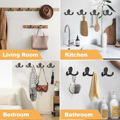 10 Pack Coat Hooks Wall Hooks for Hanging, Heavy Duty Double Prong Metal Hook - Image 2