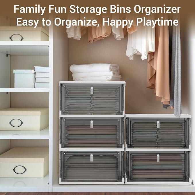 Storage Bins with Lids, 4 Tier Stackable Storage Bins with Drawers, 4 Pack - Image 2