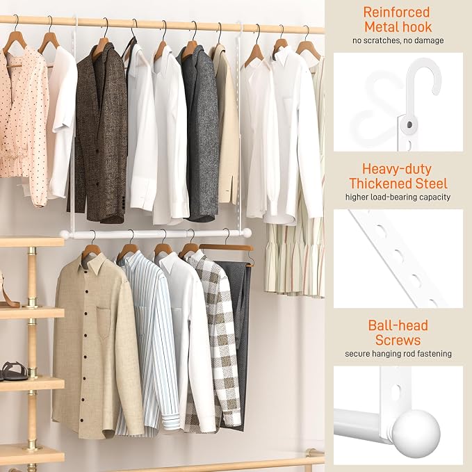 SUTINE Closet Rods for Hanging Clothes, Adjustable Metal Closet Extender - Image 3