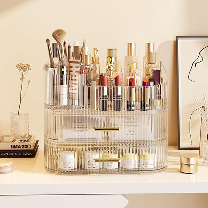 Makeup Organizer with Drawers and 360° Rotating Brush Holder, Large Capacity - Image 2