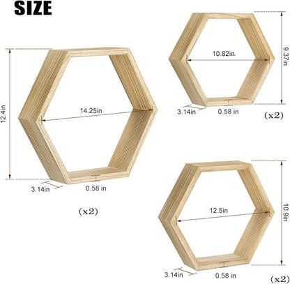 NOVIMANGO Hexagonal Floating Shelves Set of 6, Honeycomb Shelves | Hexagon - Image 3