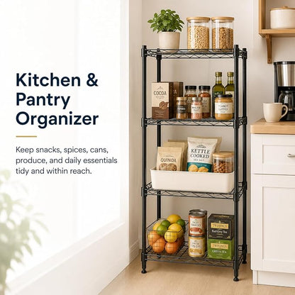 4 Tier Storage Shelves, Metal Wire Shelving Unit, Heavy Duty Adjustable Shelf - Image 7