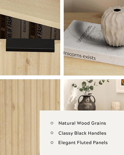 Modern Corner Cabinet, Fluted Wood Floor Storage Cabinet - Image 4