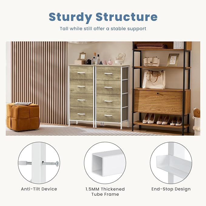 DUMOS Nightstand with 4 Drawers Bedside Table with Removable Fabric Bins Sturdy - Image 5