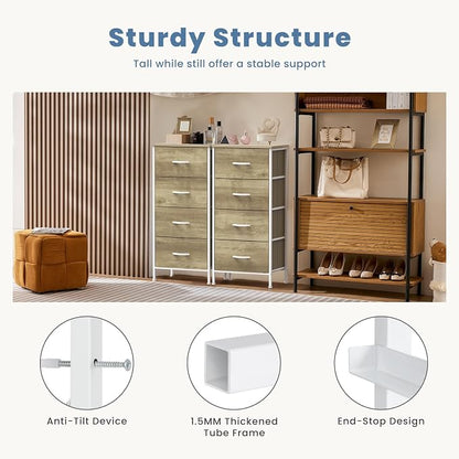 DUMOS Nightstand with 4 Drawers Bedside Table with Removable Fabric Bins Sturdy - Image 5