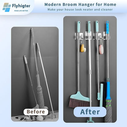 5 Pack Heavy Duty Mop and Broom Holder Wall Mount, No Drill Self Adhesive - Image 2