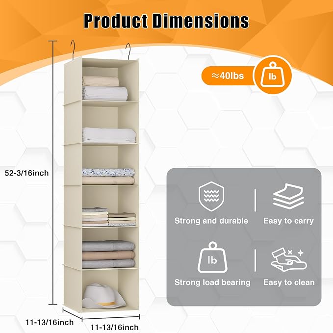 Hanging Closet Organizer, Easy Mount Foldable 6-Shelf Hanging Closet Wardrobe - Image 3