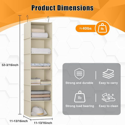 Hanging Closet Organizer, Easy Mount Foldable 6-Shelf Hanging Closet Wardrobe - Image 3