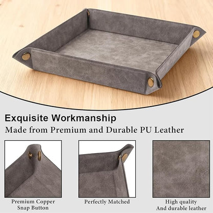 Valet Tray Desktop Storage Organizer – Premium PU Leather Catchall Bedside - Image 4
