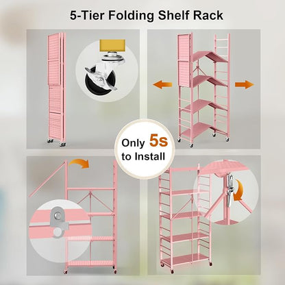 Himix Storage Shelves with 20 Hooks, 5-Tier Foldable Shelves - Image 5