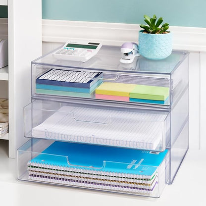 STORi STAX Plastic Stackable Organizer Drawers Clear | 12.5" Wide | Set - Image 2