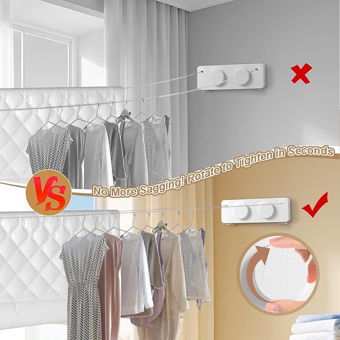 Retractable Clothesline Indoor, Non-Sagging Outdoor Clothes Line Retracting - Image 4
