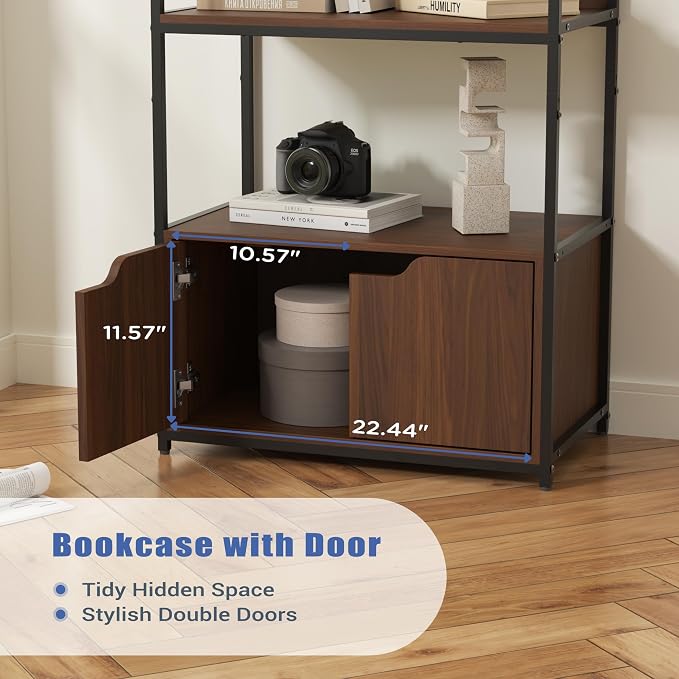 Bookcase with 4 Doors, 6 Tier Open Bookshelf - Image 4