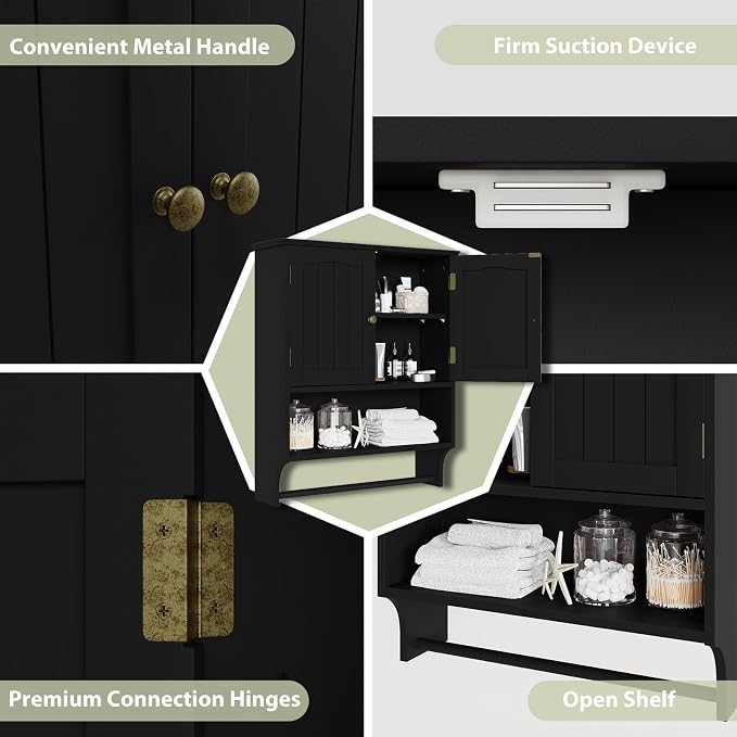 Smuxee Black Bathroom Cabinet Wall Mounted - Image 5