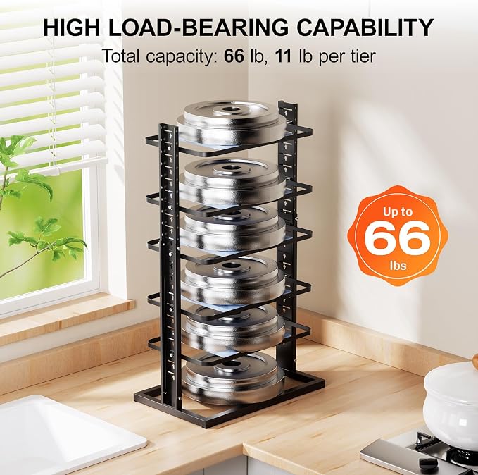 LAMU Pots and Pans Organizer for under Cabinet, 6-Tier Heavy Duty Pan Pot - Image 3