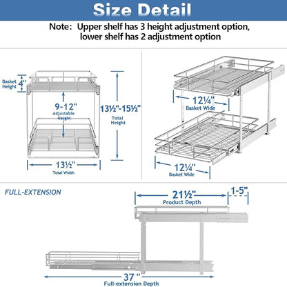 2 Tier Individual Pull Out Cabinet Organizer 13½" W x 21½" D, Heavy Duty - Image 3