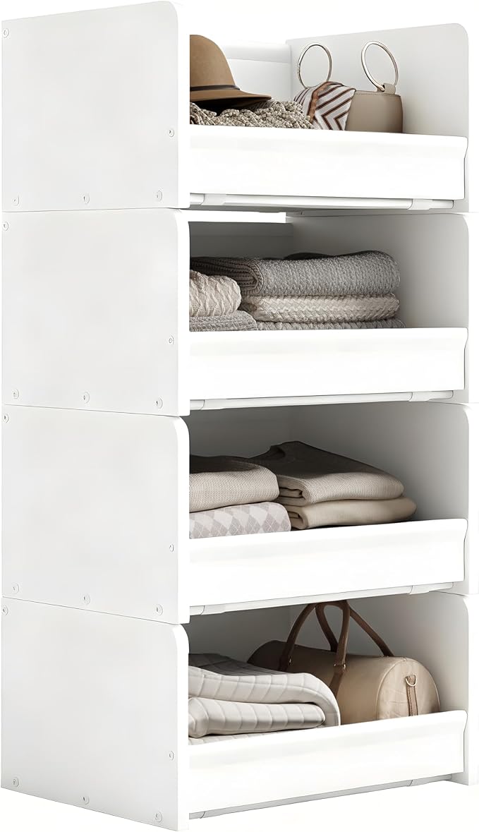 FOUCSSOMEI Closet Organizers and Storage, Stackable Closet Organizer, Wooden by FOUCSSOMEI
