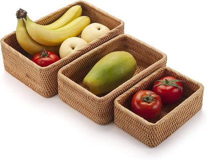 Natural Rattan Fruit Storage Baskets Rectangular Woven Wicker Box - Image 3