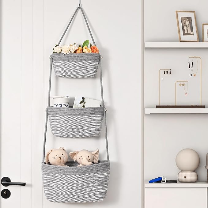 Hanging Basket, 3-Tier Woven Wall Basket - Image 3