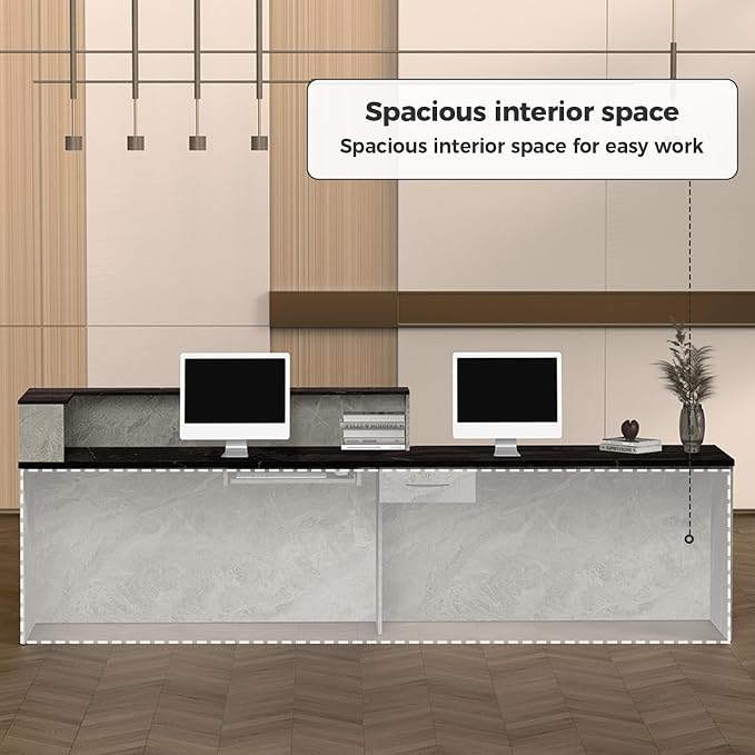 L Shape Reception Desk with Counter, Lockable Drawer, Keyboard Tray, and - Image 6