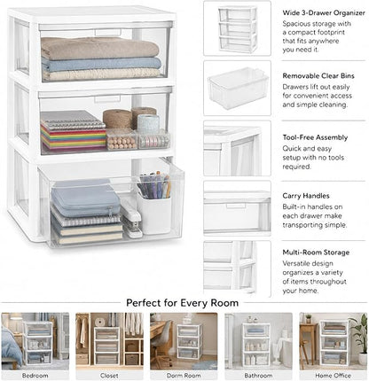 3 Drawer Plastic Storage Tower Clear Chest Organizer | Clear Removable Bins - Image 5